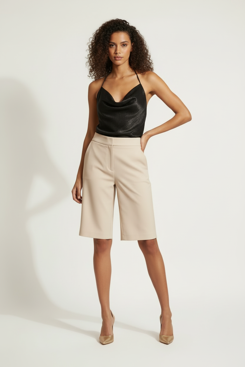 Top halter noir métallisé col V plongeant Made in Italy - Taille 36 à 40