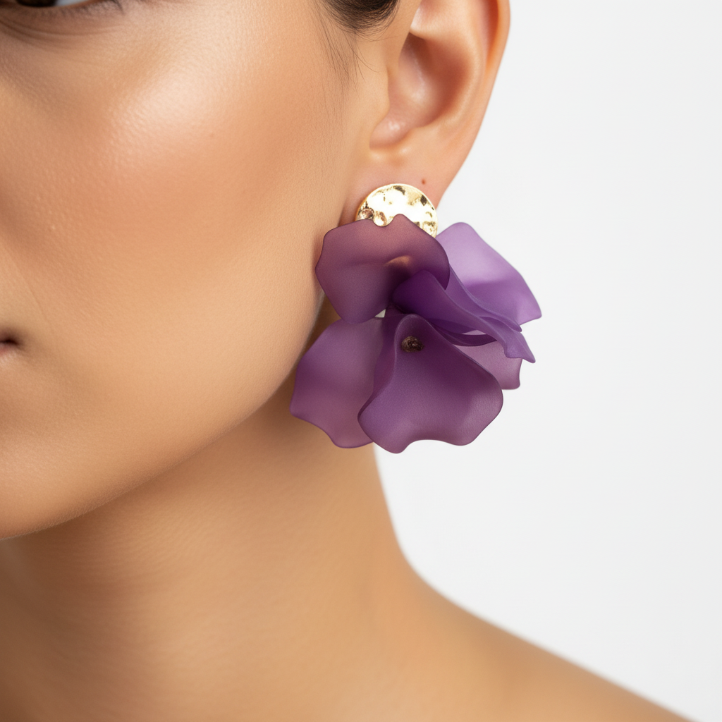 Boucles d'oreilles fleurs violettes & dorées