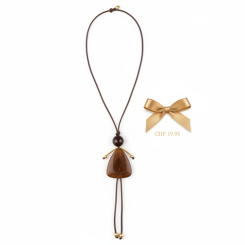 Collier long pendentif petite fille résine ambre