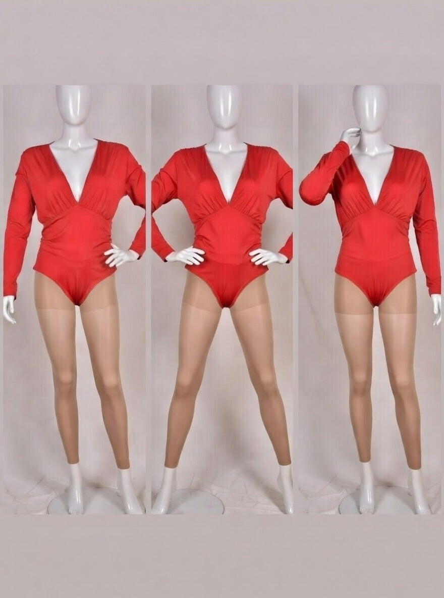 35,00 chf - Taille XXL - Body manches longues rouge plongeant !