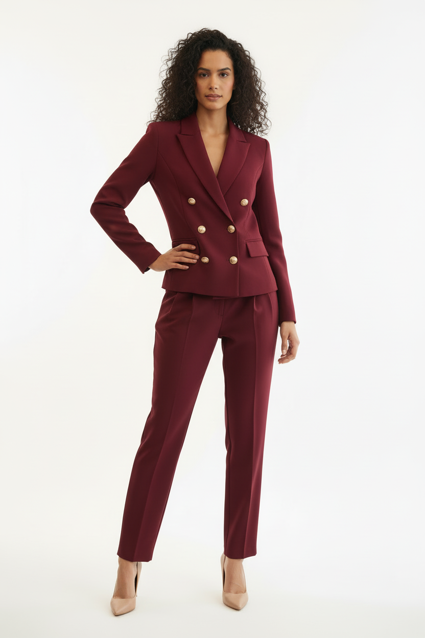 Tailleur bordeaux blazer & pantalon - New Collection - Taille L - Made in Italy - Pièce unique