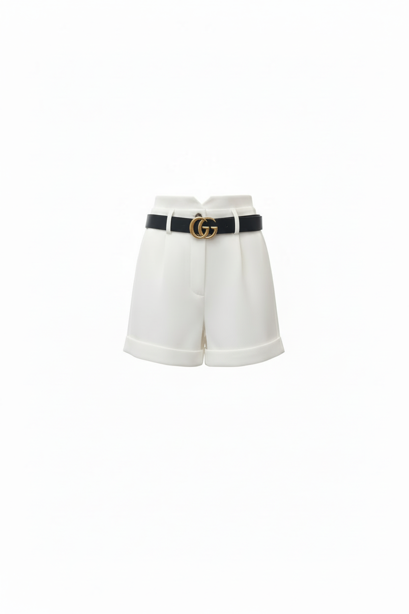 Short VIGOL Blanc & Ceinture GG - Chic & Tendance - Taille M - Made in Italy - Pièce unique