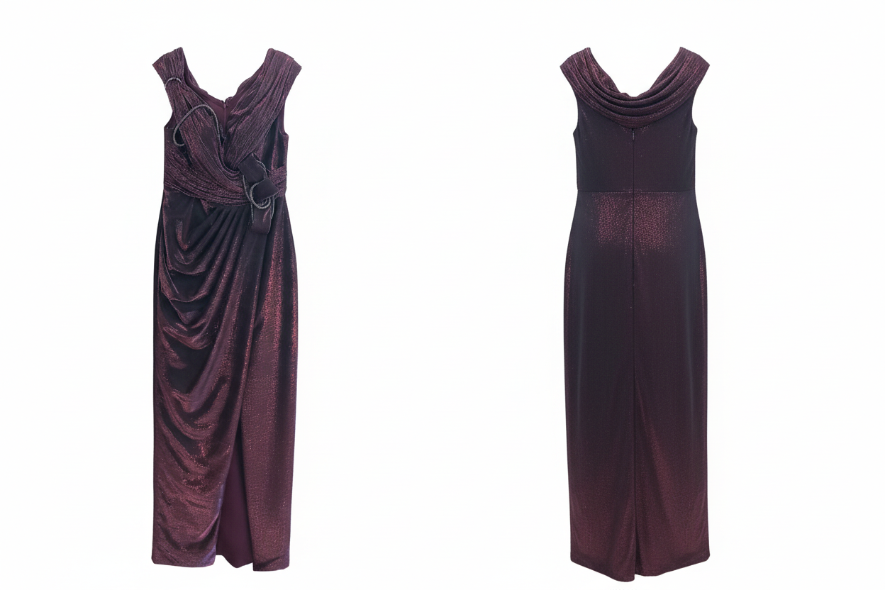 Robe Longue Bordeaux Prune Métallisée - MELIKE Istanbul - Taille 42 - Made in Turkey - Pièce unique