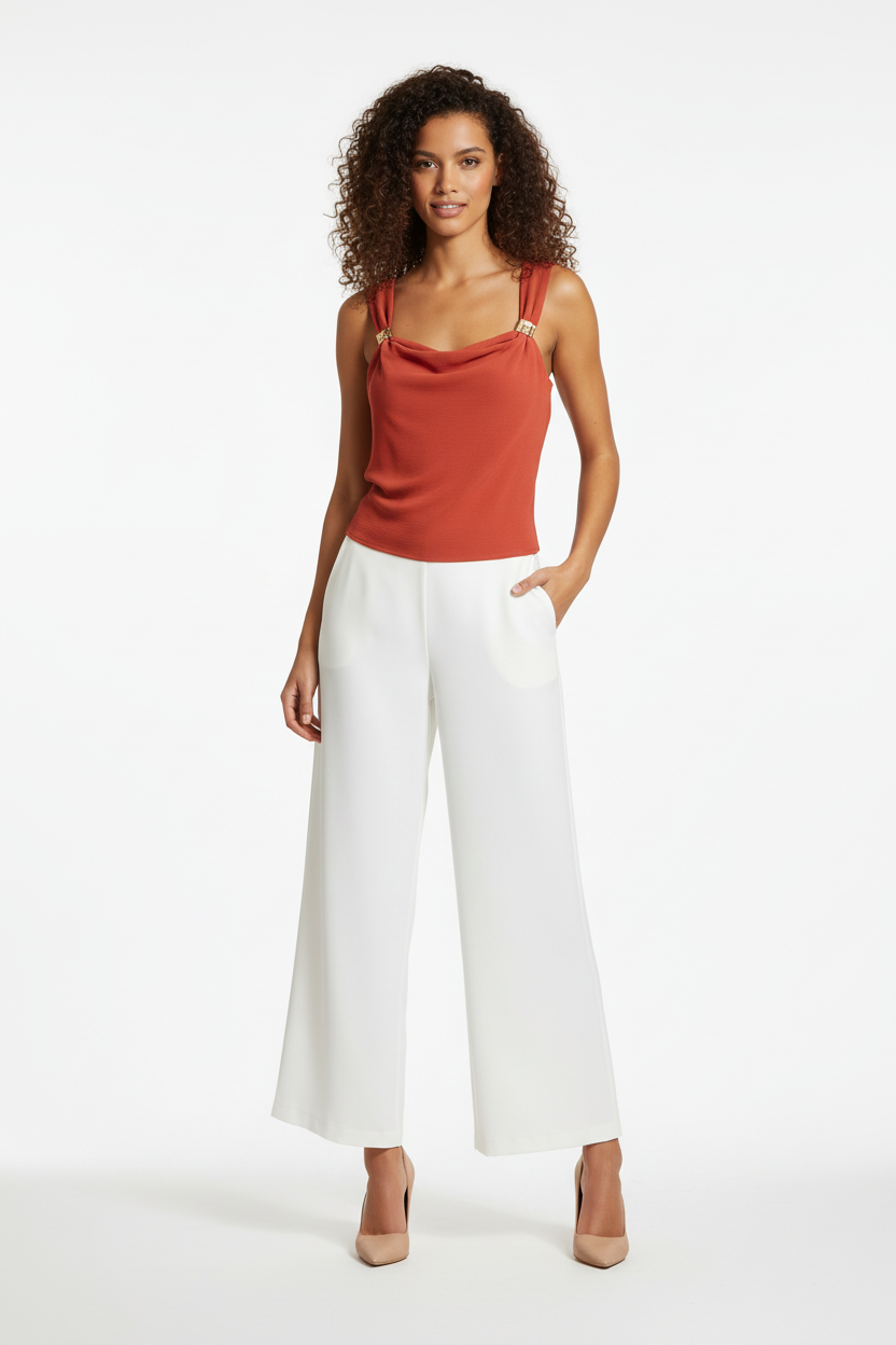 Haut Terracotta - LA STELLA - Bretelles Larges & Boucles Dorées - Taille 36-38 - Made in Italy - Pièce Unique