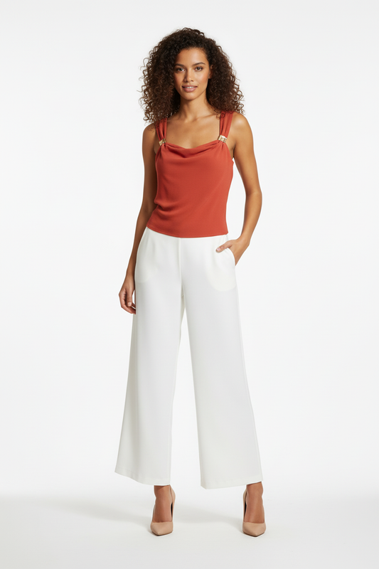 Haut Terracotta - LA STELLA - Bretelles Larges & Boucles Dorées - Taille 36-38 - Made in Italy - Pièce Unique