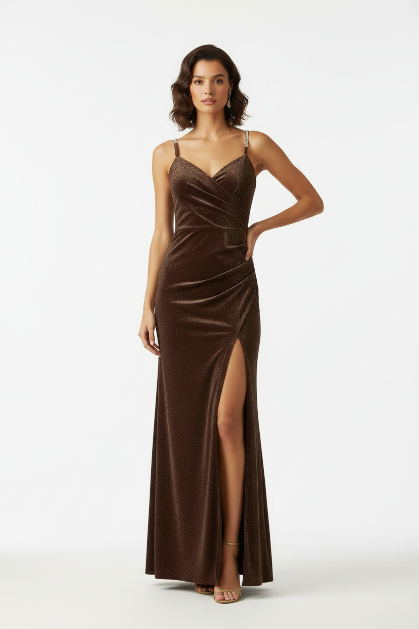 Robe Velours Chocolat Scintillant - Taille 38-40 - Made in Italy - Pièce unique