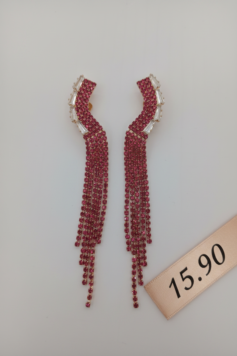 Boucles d'oreilles franges strass rose