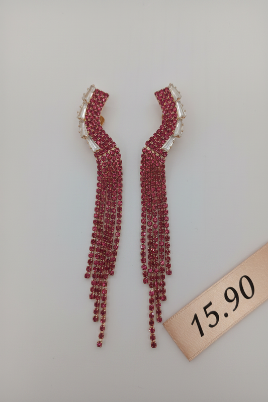 Boucles d'oreilles franges strass rose
