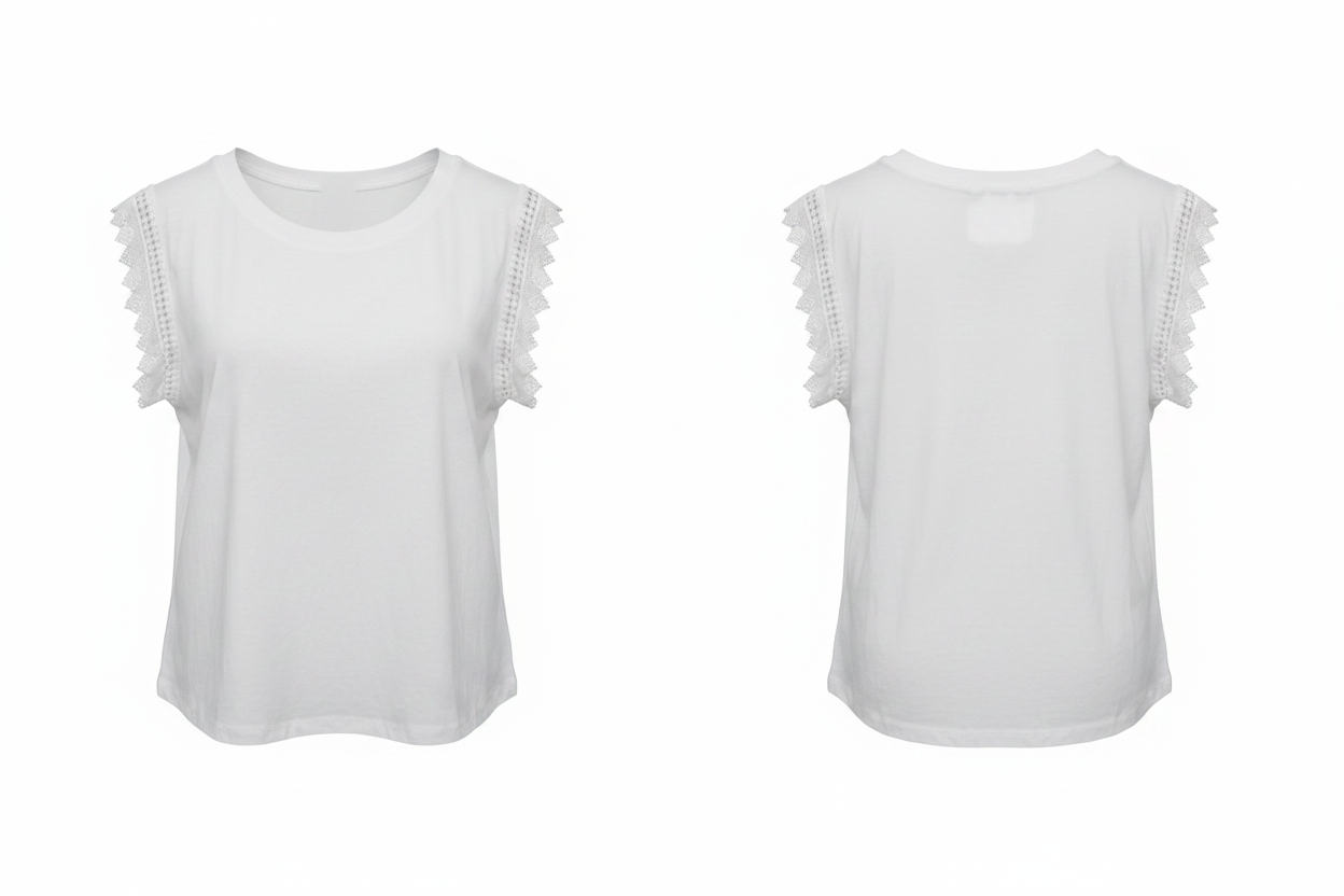 Top Blanc Manches Crochet Dentelle La Stella Torino - Made in Italy - Pièce unique - Taille 2 / S-M