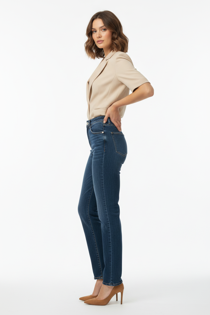 Jean straight taille haute - Max & Liu - Taille XXL - Made in Italy - Pièce unique
