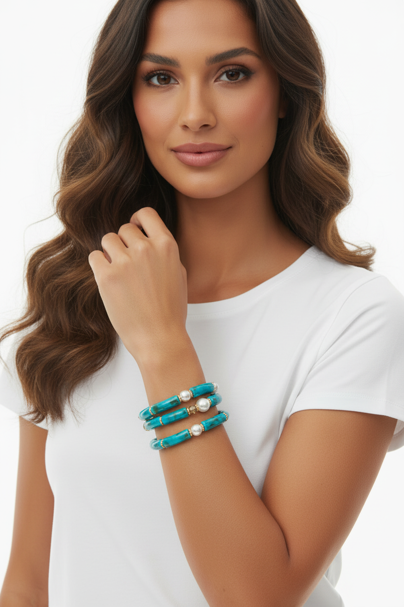 Ensemble 3 Bracelets Turquoise & Doré
