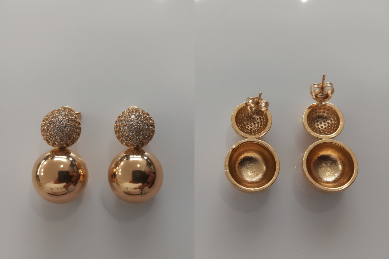 Boucles d'oreilles double boule rose gold pavé