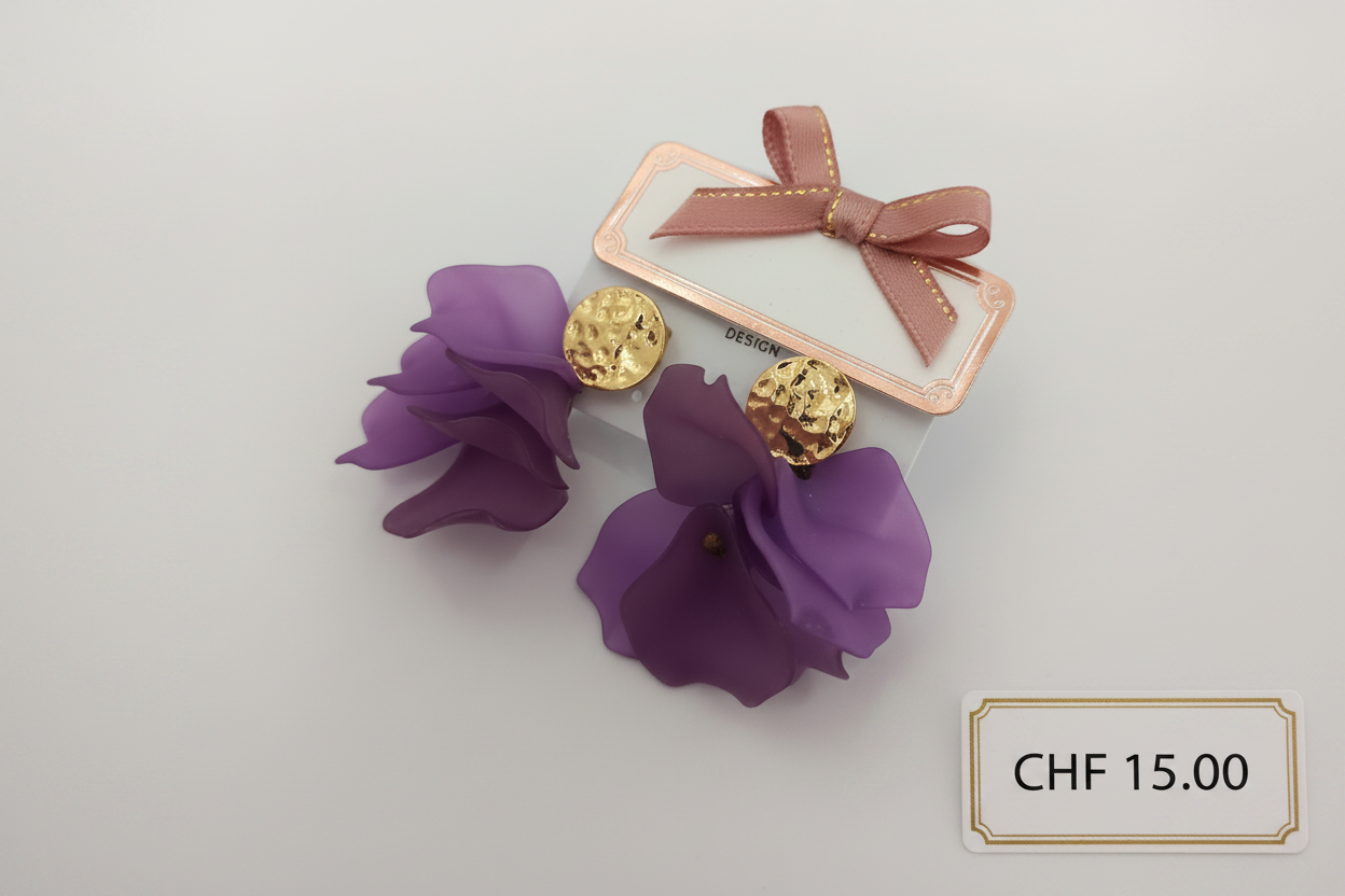 Boucles d'oreilles fleurs violettes & dorées
