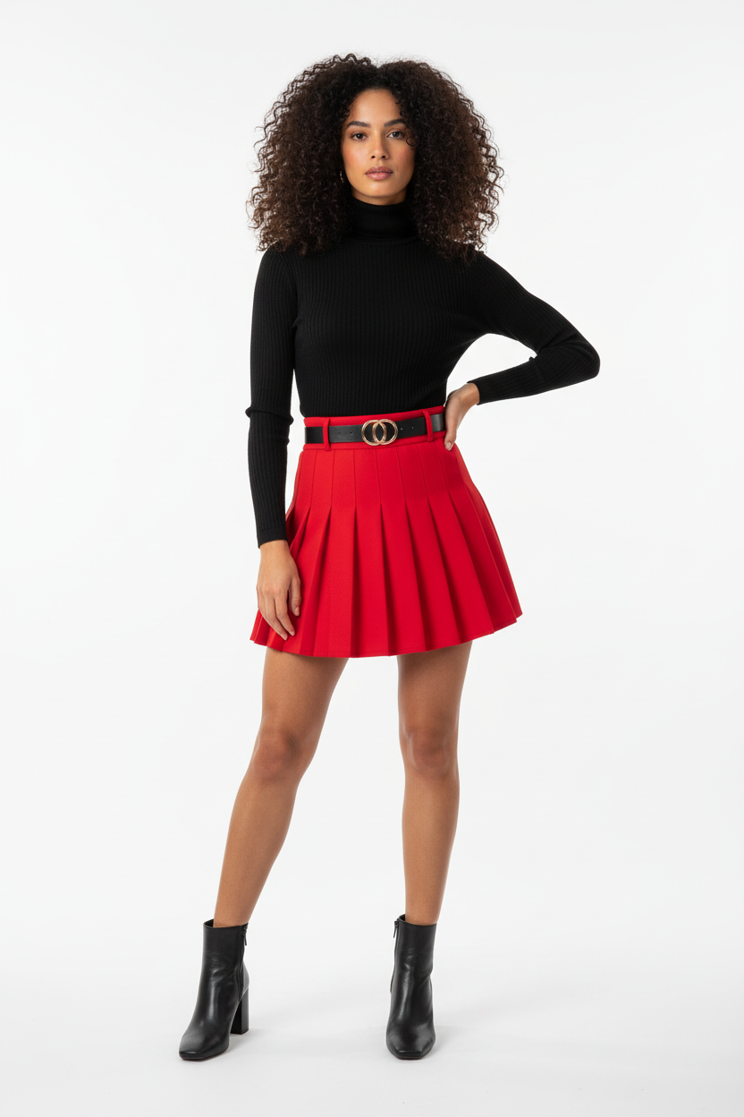 Mini-Jupe Plissée Rouge - NT Fashion - Taille S - Made in Italy - Pièce unique