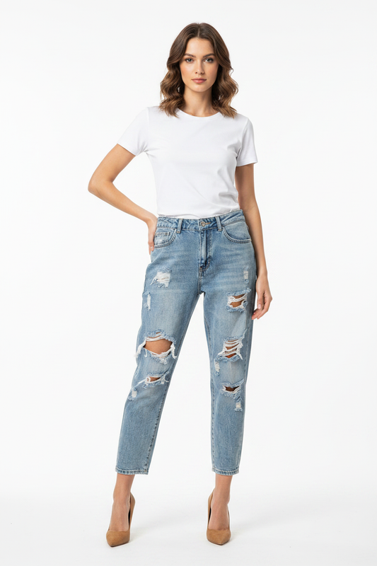 Jean Slim Déchiré Bleu Clair Ad'Oro Denim - Taille S