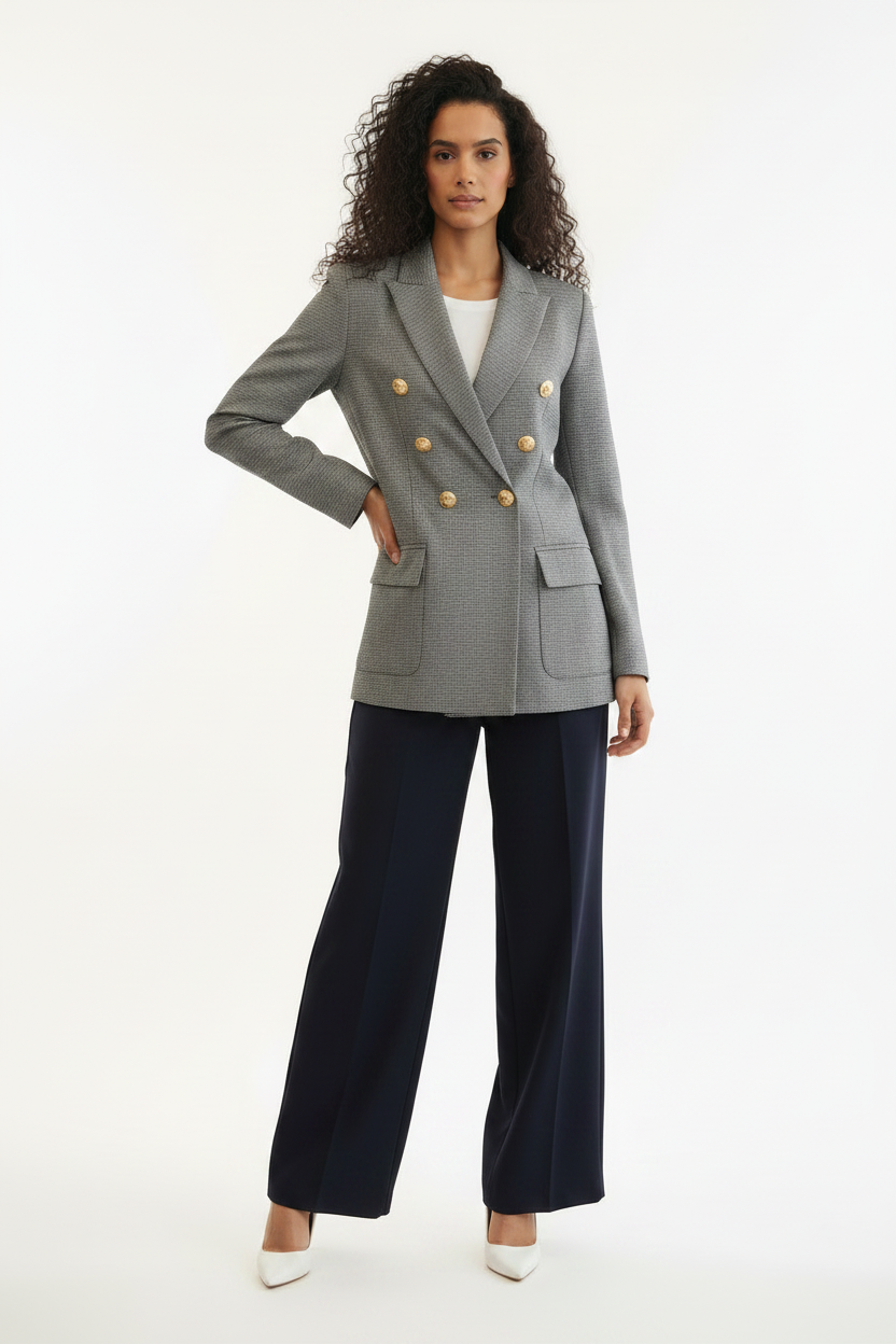 Blazer pied-de-poule double boutonnage boutons dorés - Taille 36 à 40