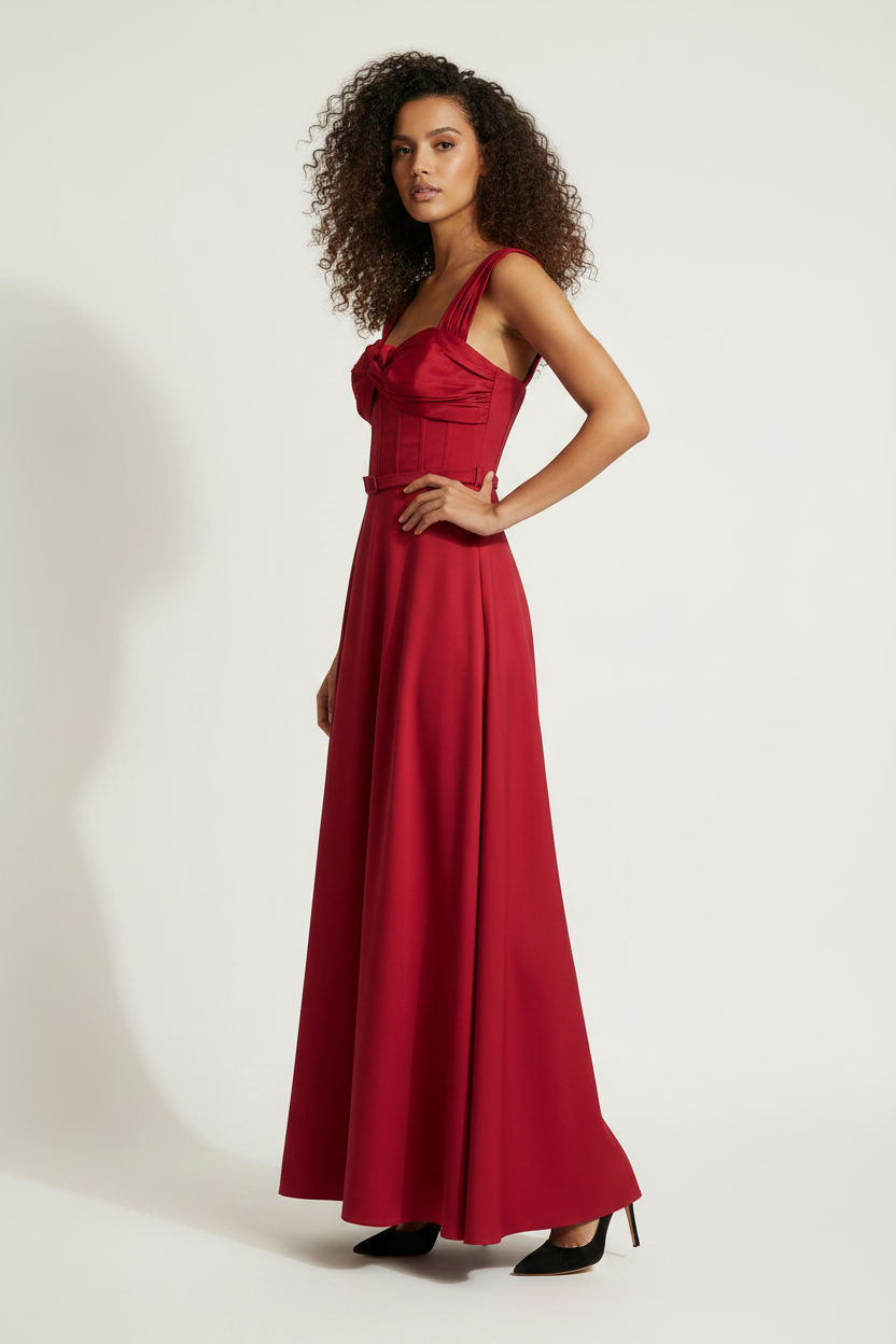 Robe longue de soirée corset nœud rouge framboise - Taille 40