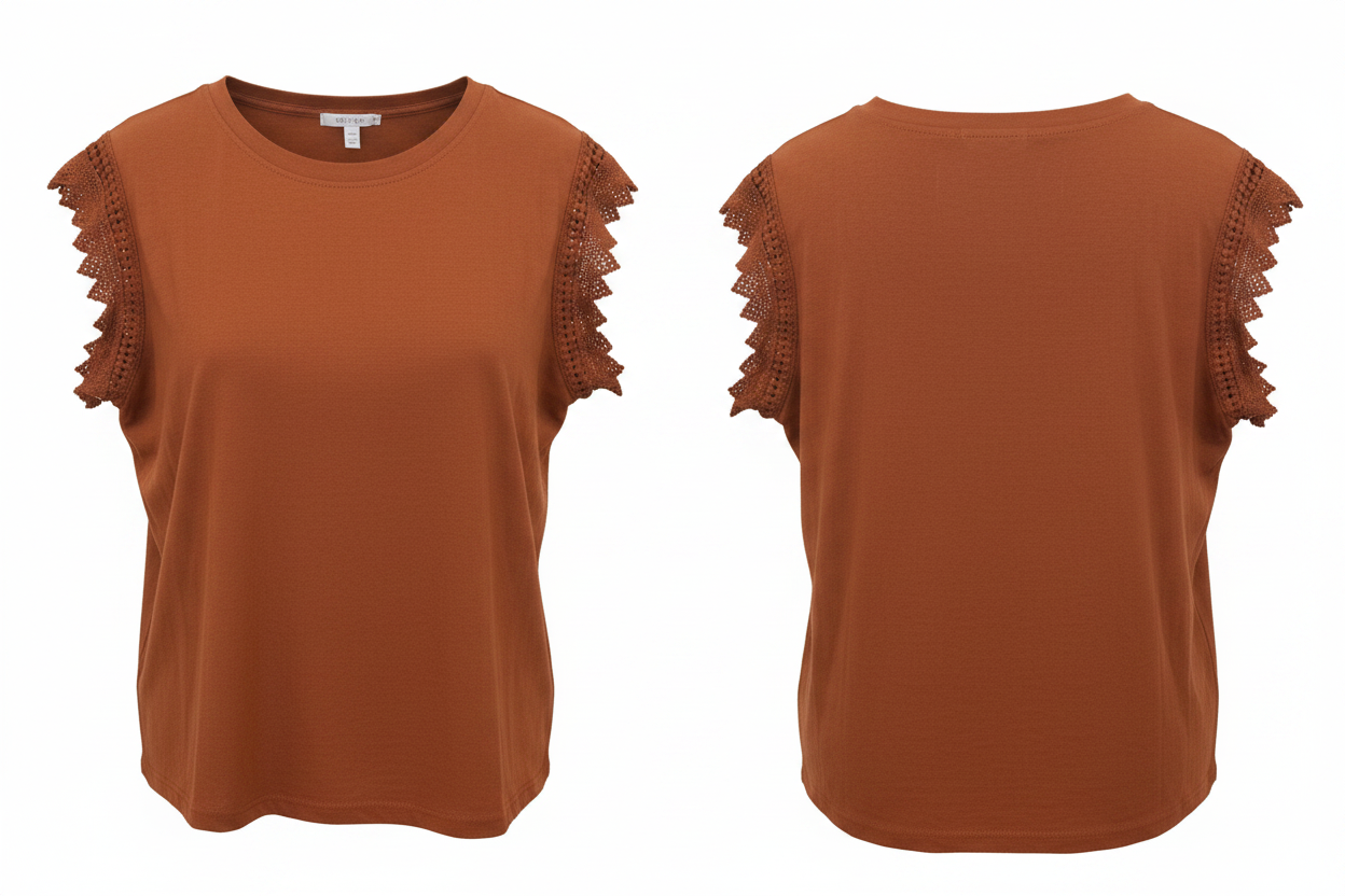 Top Rouille Manches Crochet Dentelle La Stella Torino - Made in Italy - Pièce unique - Taille 2 / S-M
