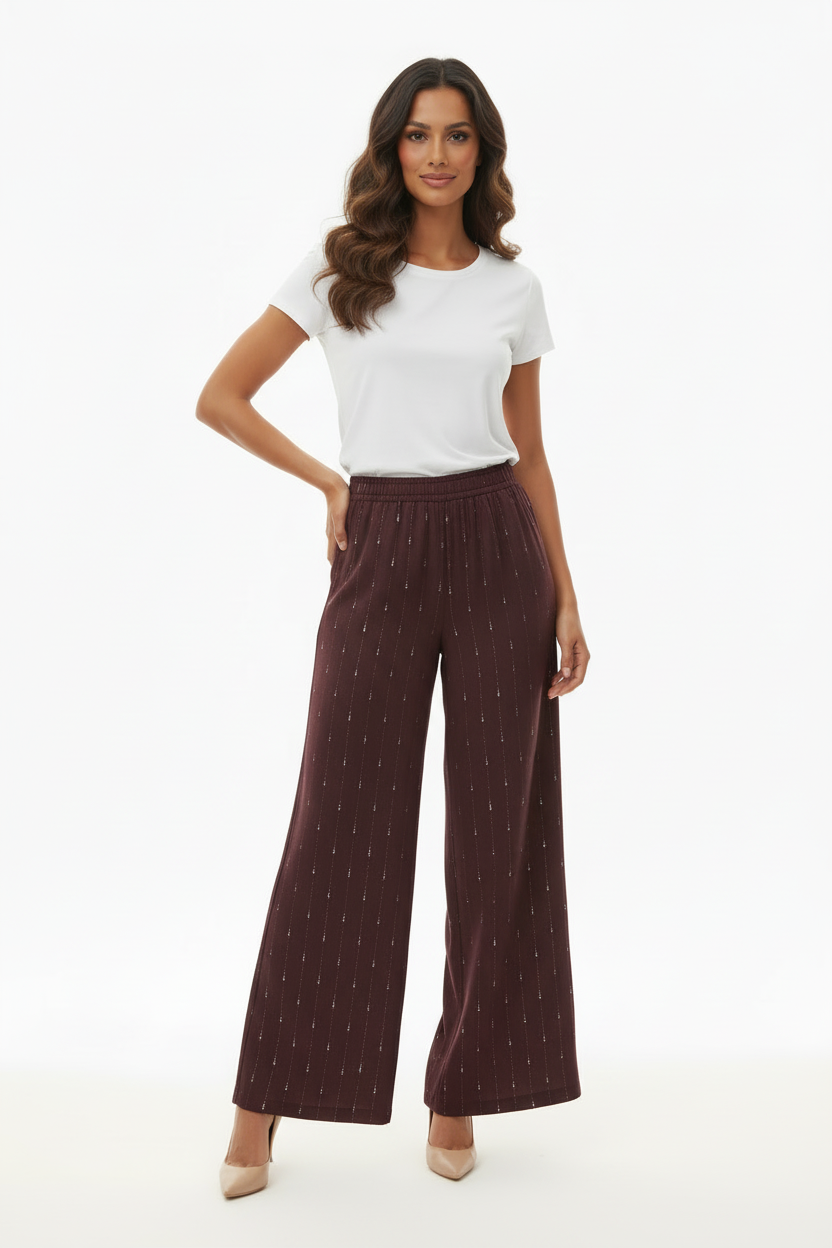 Pantalon Bordeaux Brun Paillettes - Les Impatientes - Taille M - Made in Italy- Pièce unique