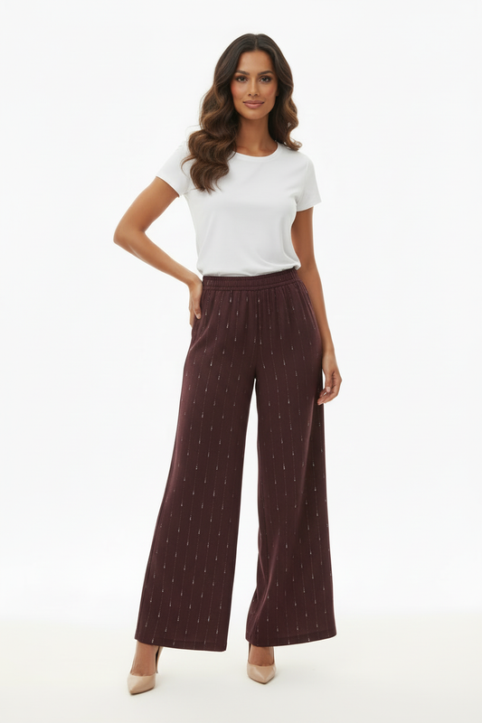 Pantalon Bordeaux Brun Paillettes - Les Impatientes - Taille M - Made in Italy- Pièce unique