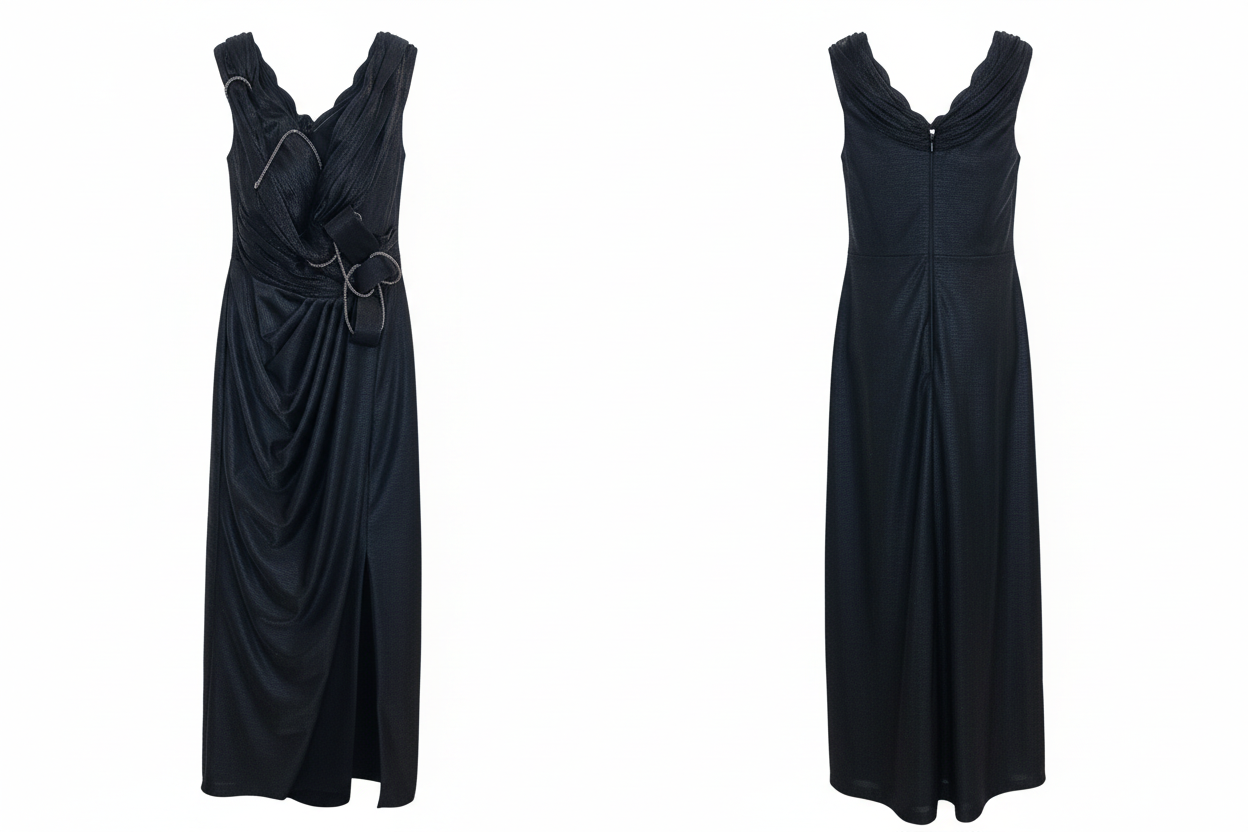 Robe Longue Noire Drapée - MELIKE Istanbul - Taille 40 - Made in Turkey - Pièce unique