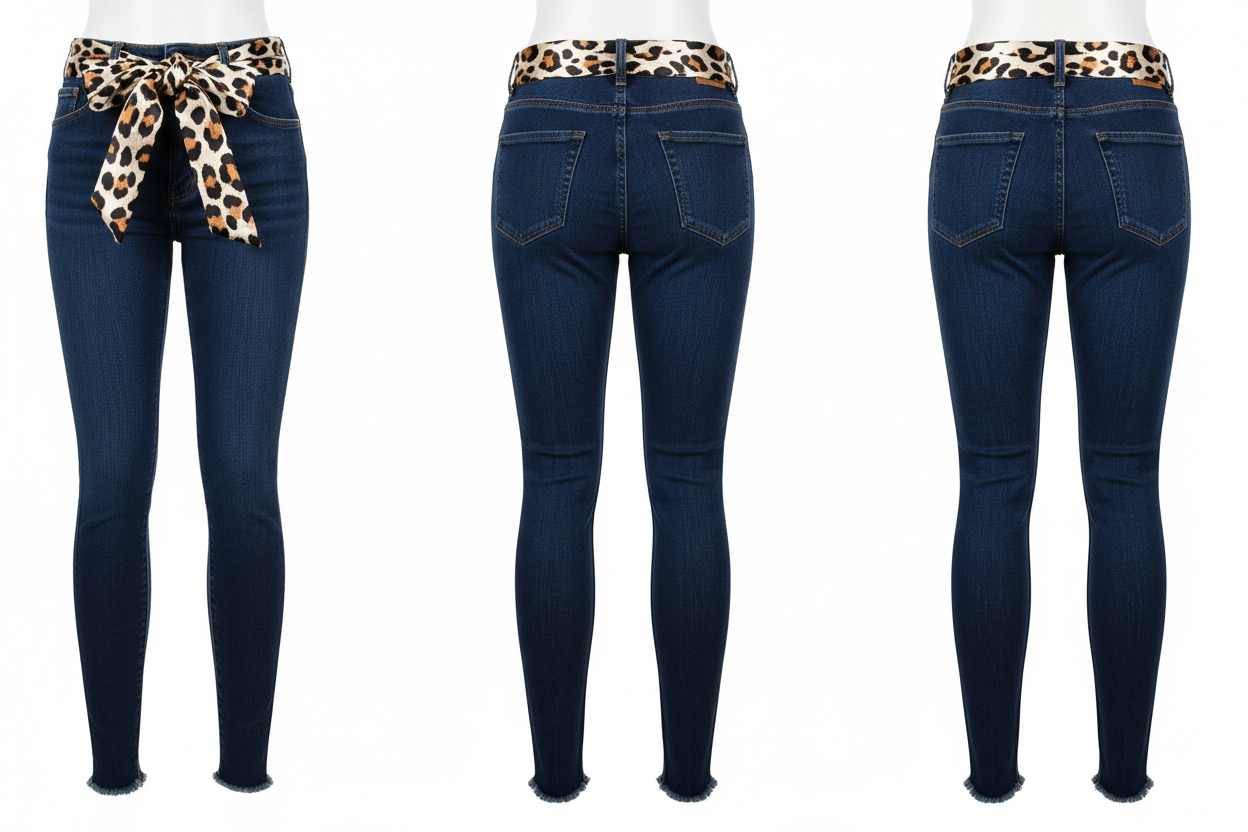 Jean skinny taille haute -  Ceinture foulard léopard - Miss Natalie - Taille S - Made in Italy - Pièce unique