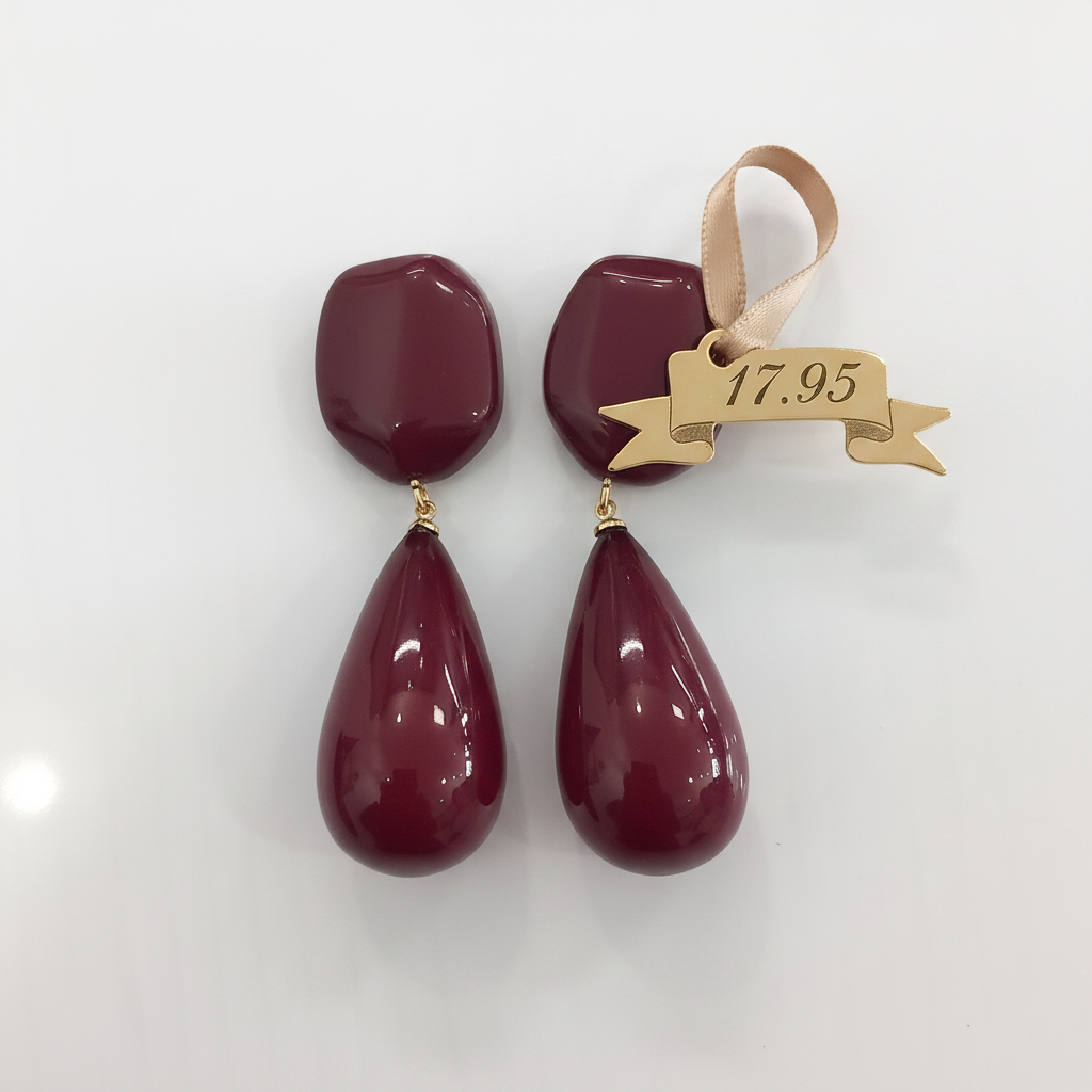 Boucles d'Oreilles Pendantes Bordeaux Glossy