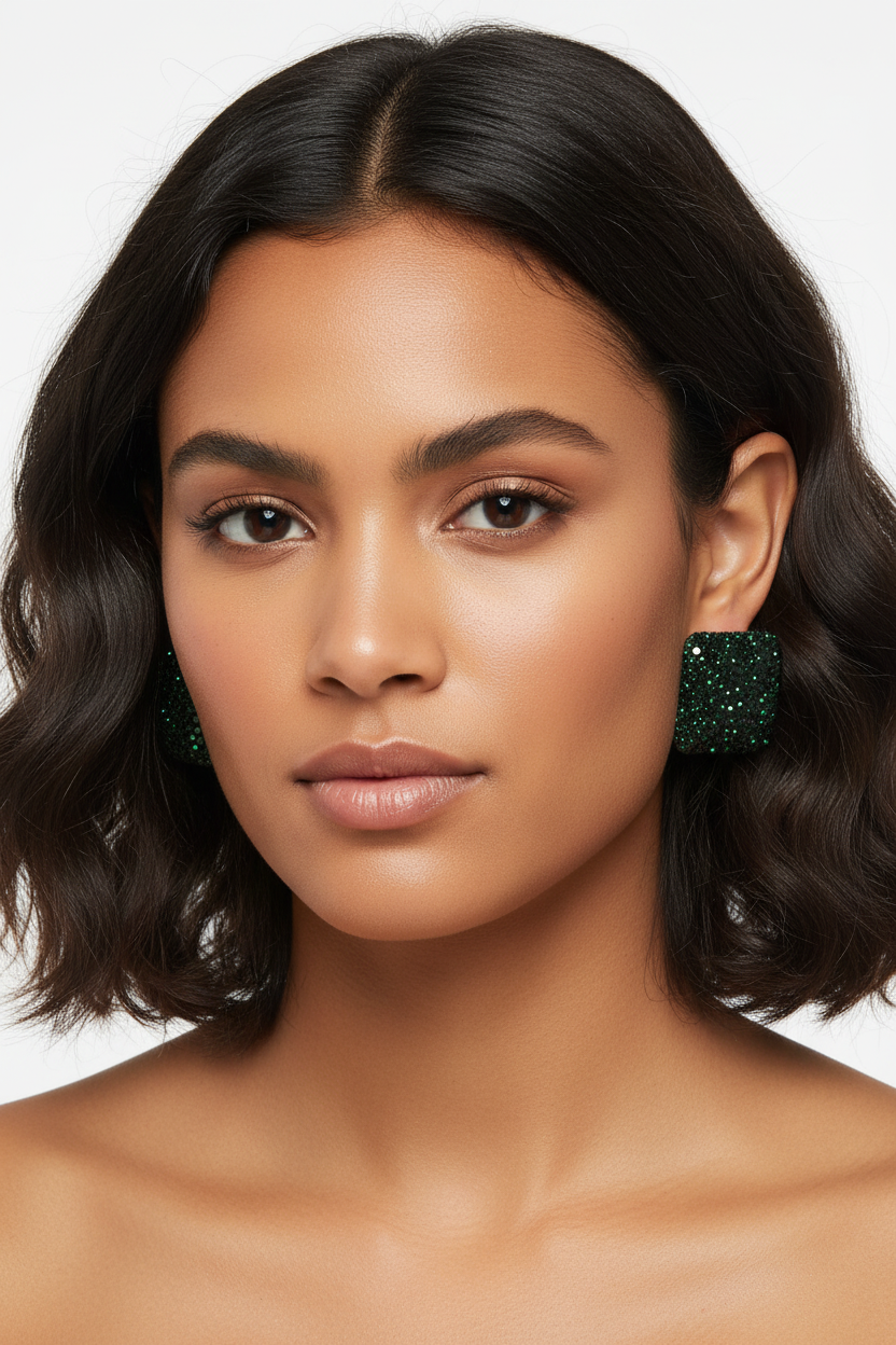 Boucles d'oreilles carrées strass noir