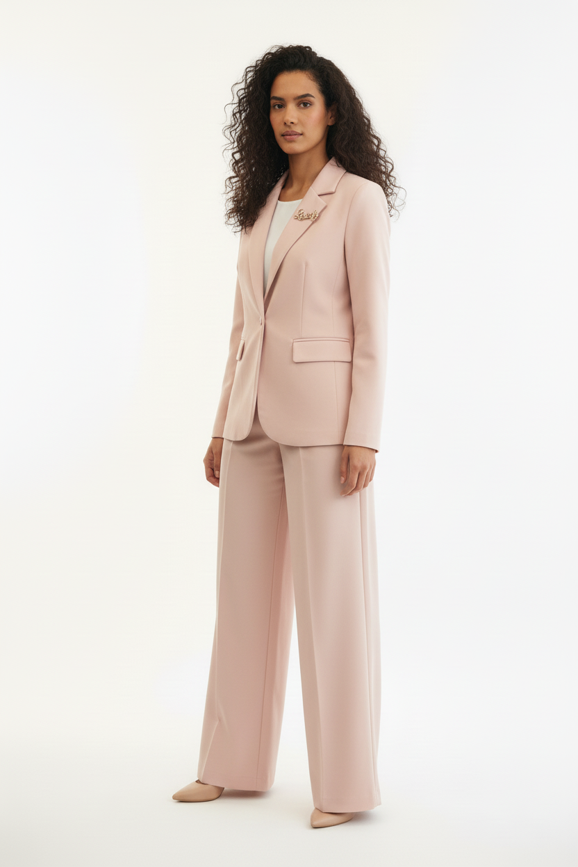 Tailleur Rose Poudré - Blazer & Pantalon - FLORIA - Made in Italy - Pièce unique