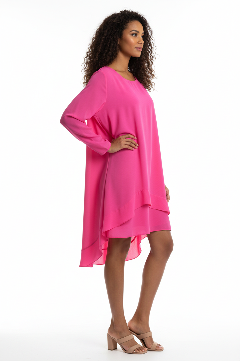 Tunique Rose Fuchsia - Double Couche Asymétrique - Taille 40-42 - Made in Italy - Pièce unique