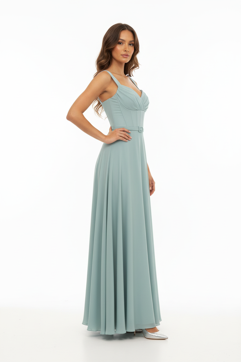 Robe Longue Céladon Corset Structuré - SAGOZZA - Taille et pièce unique 38/42 - Made in Turkey