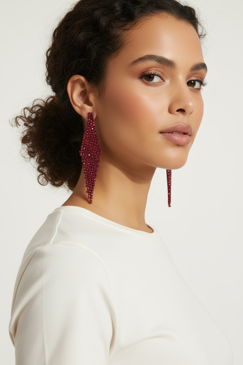 Boucles d'oreilles pendantes rouges en cristal