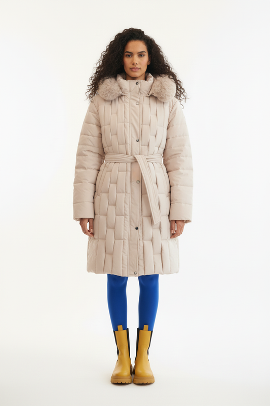 Manteau matelassé  - Mélie Rose - Col fourrure & ceinture - Taille 4XL/50 - Made in Italy - Pièce unique