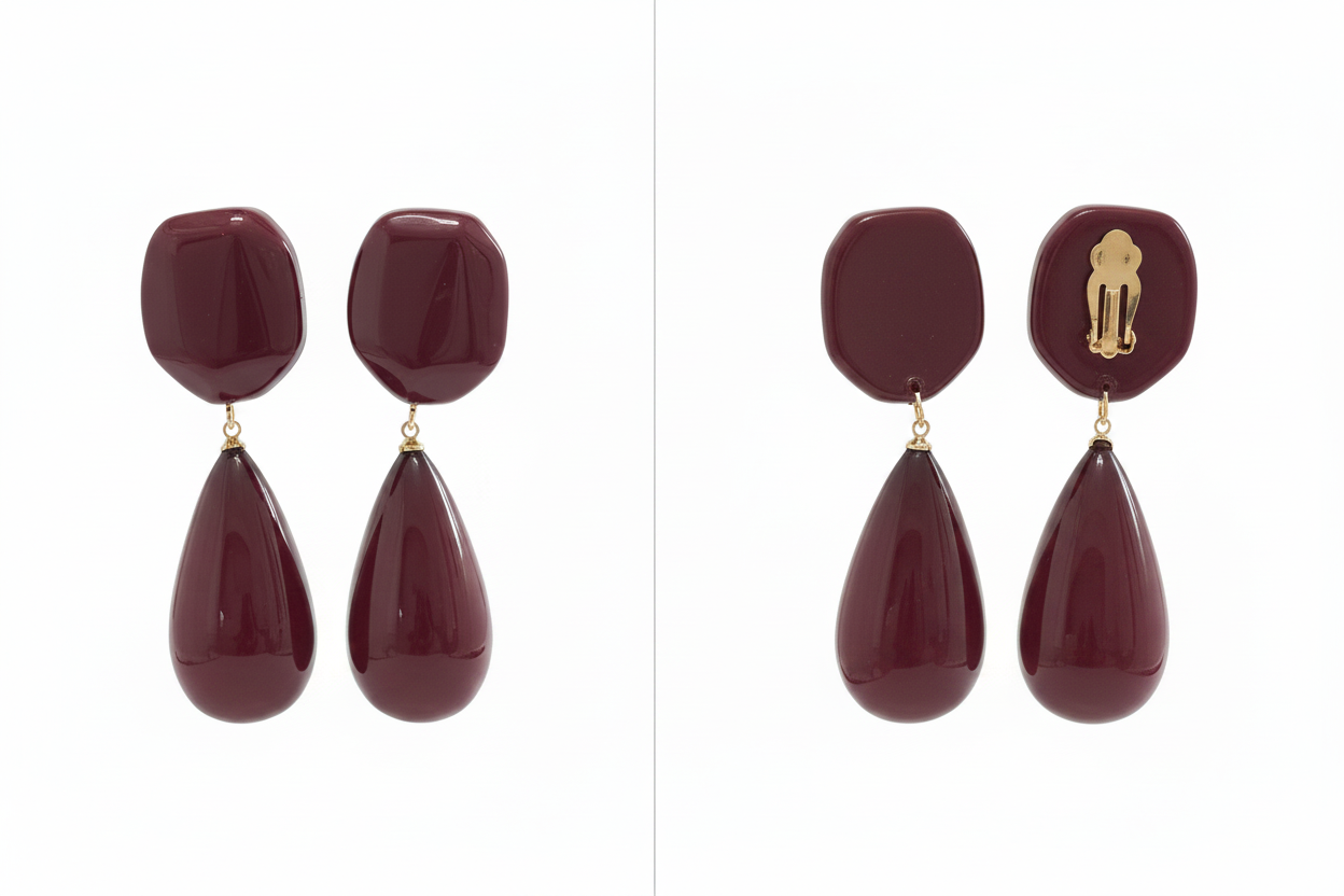 Boucles d'Oreilles Pendantes Bordeaux Glossy