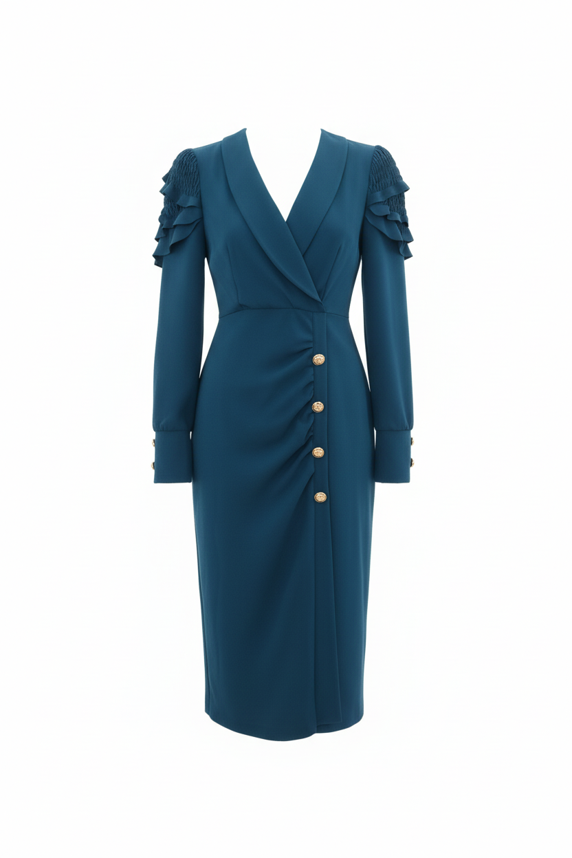 Magnifique Robe Droite - Turquoise - Élégance Italienne - Taille 36-38 - Made in Italy - Pièce unique