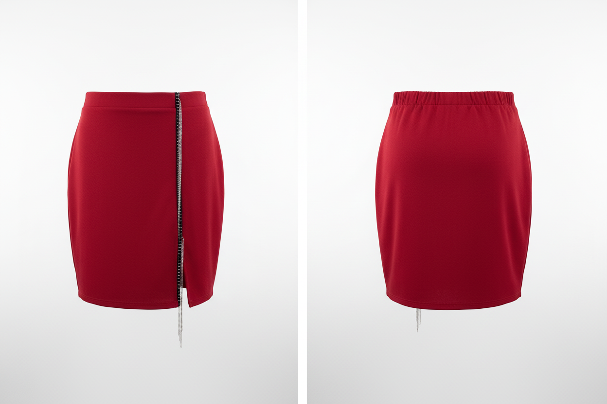 Mini-Jupe Rouge Chaîne Argentée - MY STATION - Taille S - Made in Italy  - Pièce unique