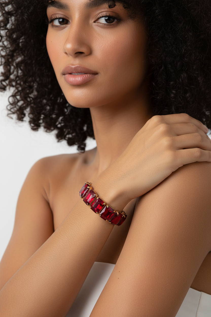 Bracelet élastique pierres rouges dorées