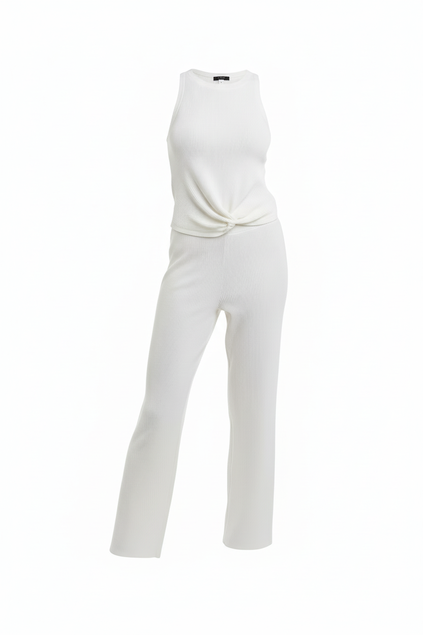 Ensemble 2 Pièces Blanc - Vinceotto - Top Nœud & Pantalon Droit - Taille 36-38 - Made in Italy - Pièce unique