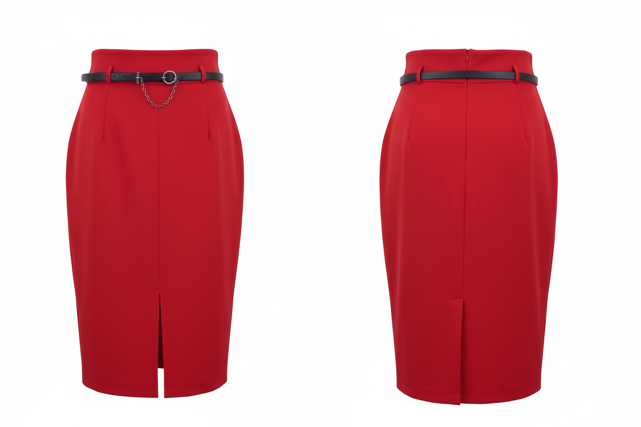 Jupe Crayon Rouge Midi - Lamiar - Taille S - Made in Italy - Pièce unique