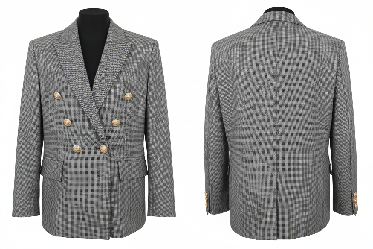 Blazer pied-de-poule double boutonnage boutons dorés - Taille 36 à 40