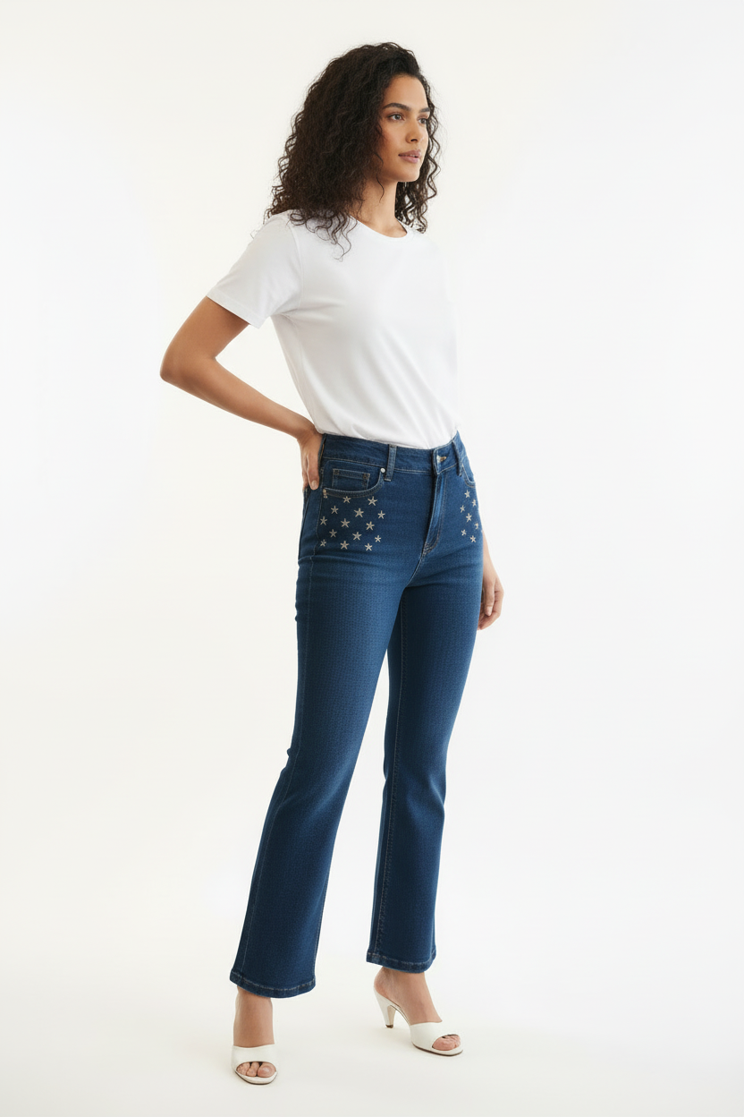 Jeans Maison Onado - Broderie Étoiles - Taille 42 - Made in Italy  - Pièce unique
