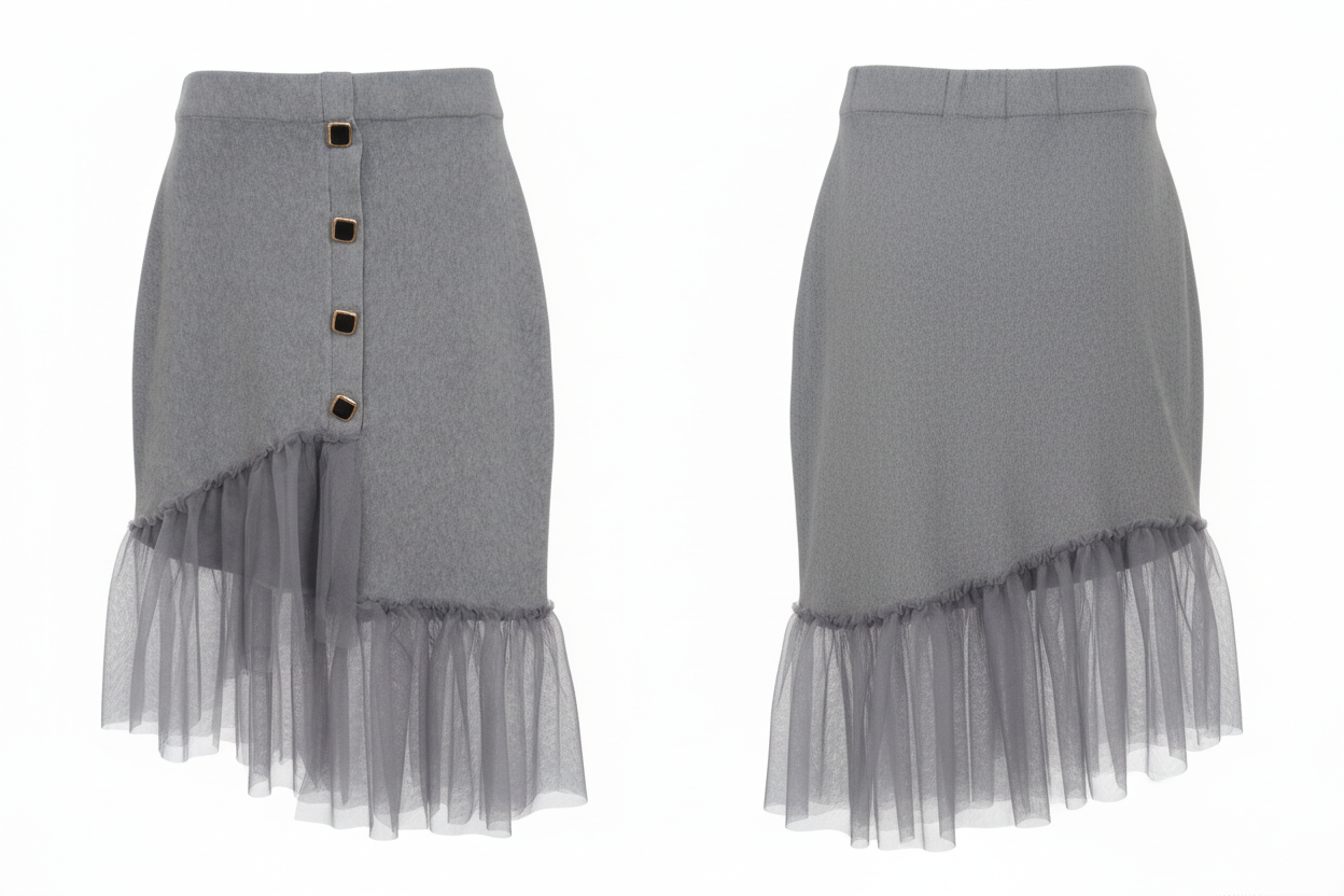 Jupe grise tricot tulle 4 boutons carrés - Taille 36-38- Made in Italy  - Pièce Unique
