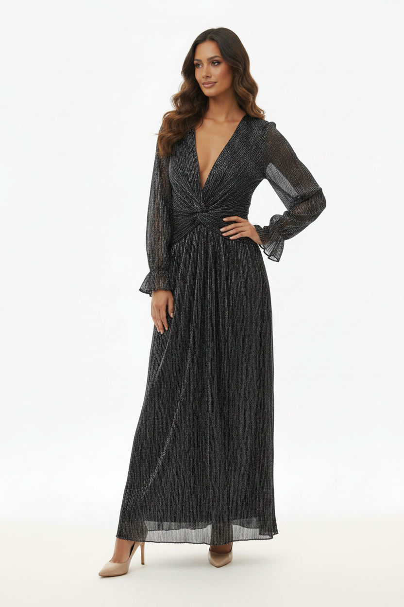 Robe Longue Plissée Métallique Dos Nu Made in Italy - Taille L