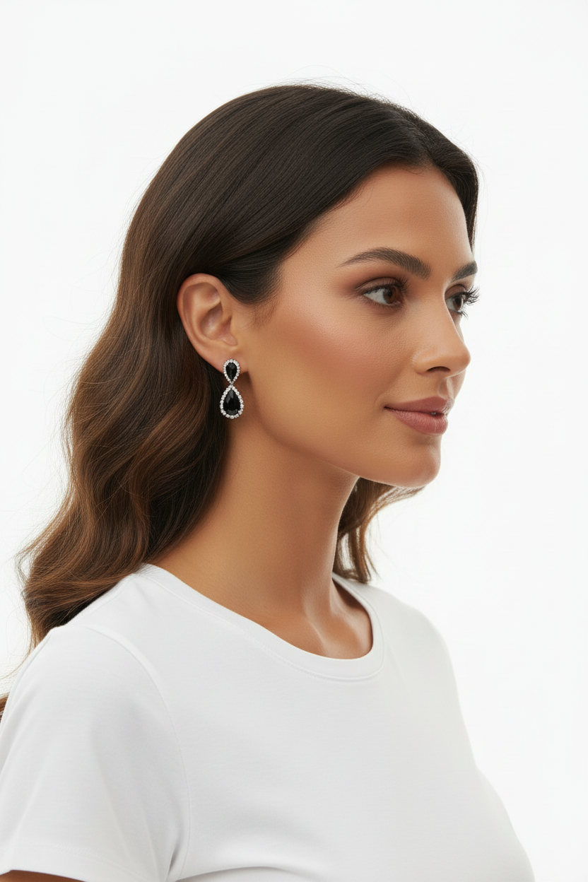 Boucles d'oreilles pendantes noires cristal