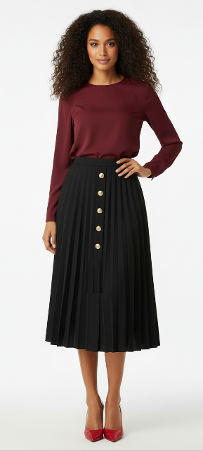 Jupe Plissée Noire Boutons Dorés - Chic & Intemporelle - Taille 38-40 - Made in Italy - Pièce unique