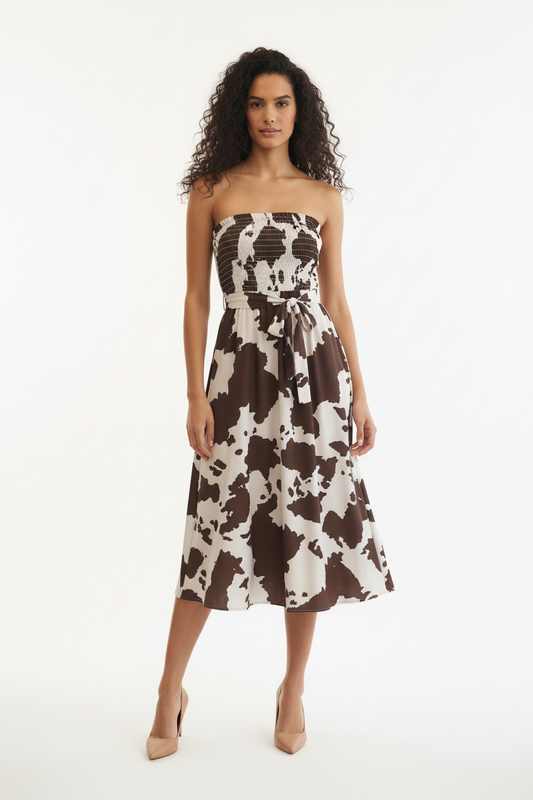 Robe Bustier Print Vache - LA STELLA - Smocké & Ceinture - Taille 36-38 - Made in Italy - Pièce unique