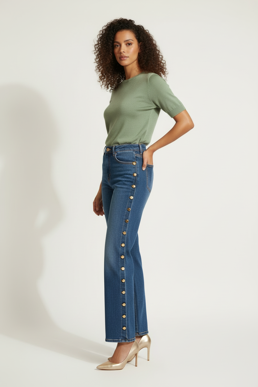 Jean Wide Leg - Boutons Dorés - CHANGE OFF - Taille XS - Made in Italy - Pièce unique
