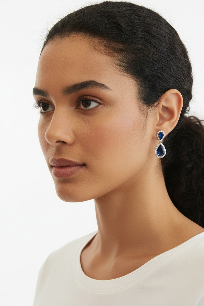 Boucles d'oreilles pendantes cristal bleu marine