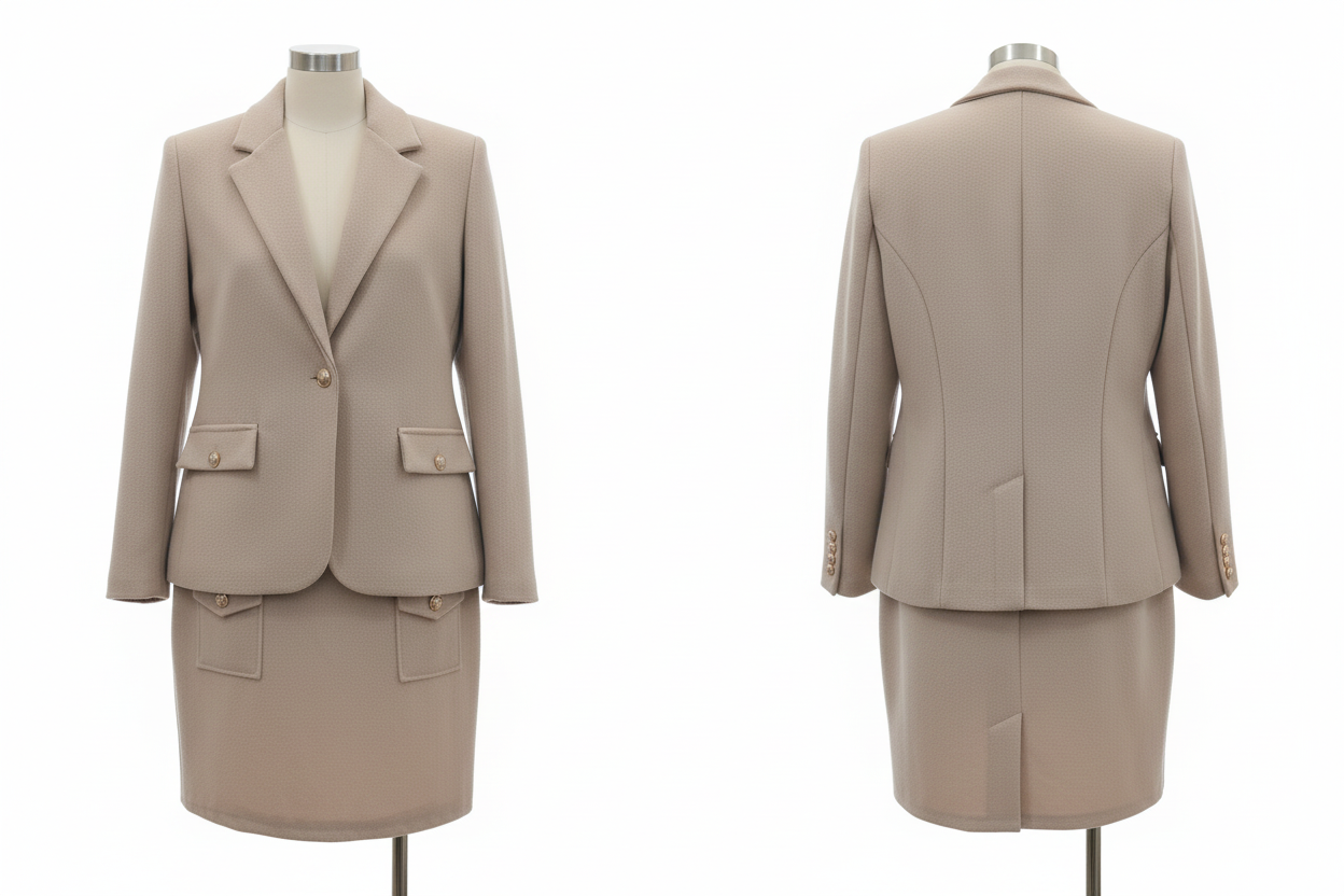 Tailleur Jupe Beige - New Collection - Blazer & Jupe Droite Boutons Dorés - Taille XL - Made in Italy - Pièce Unique