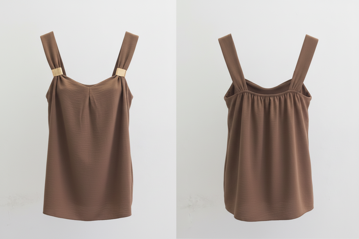 Haut Taupe - LA STELLA - Bretelles Larges & Boucles Dorées - Taille 36-38 - Made in Italy - Pièce Unique